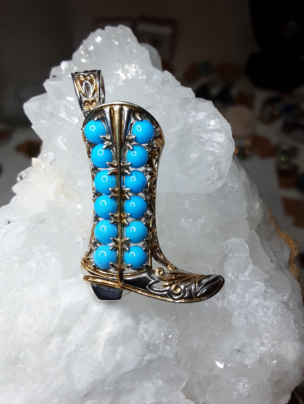 925, Sleeping Beauty Turquoise Cowgirl Boot Pendant.